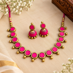 Rangoli Pink Terracotta Necklace Set