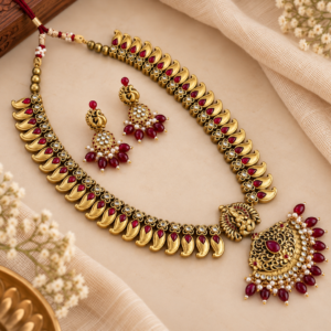 Ruby Mayura – Temple Jewellery Set