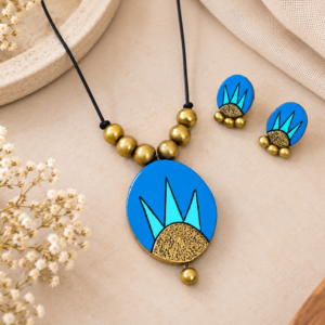 Azure Bloom – Oval Terracotta Necklace Set