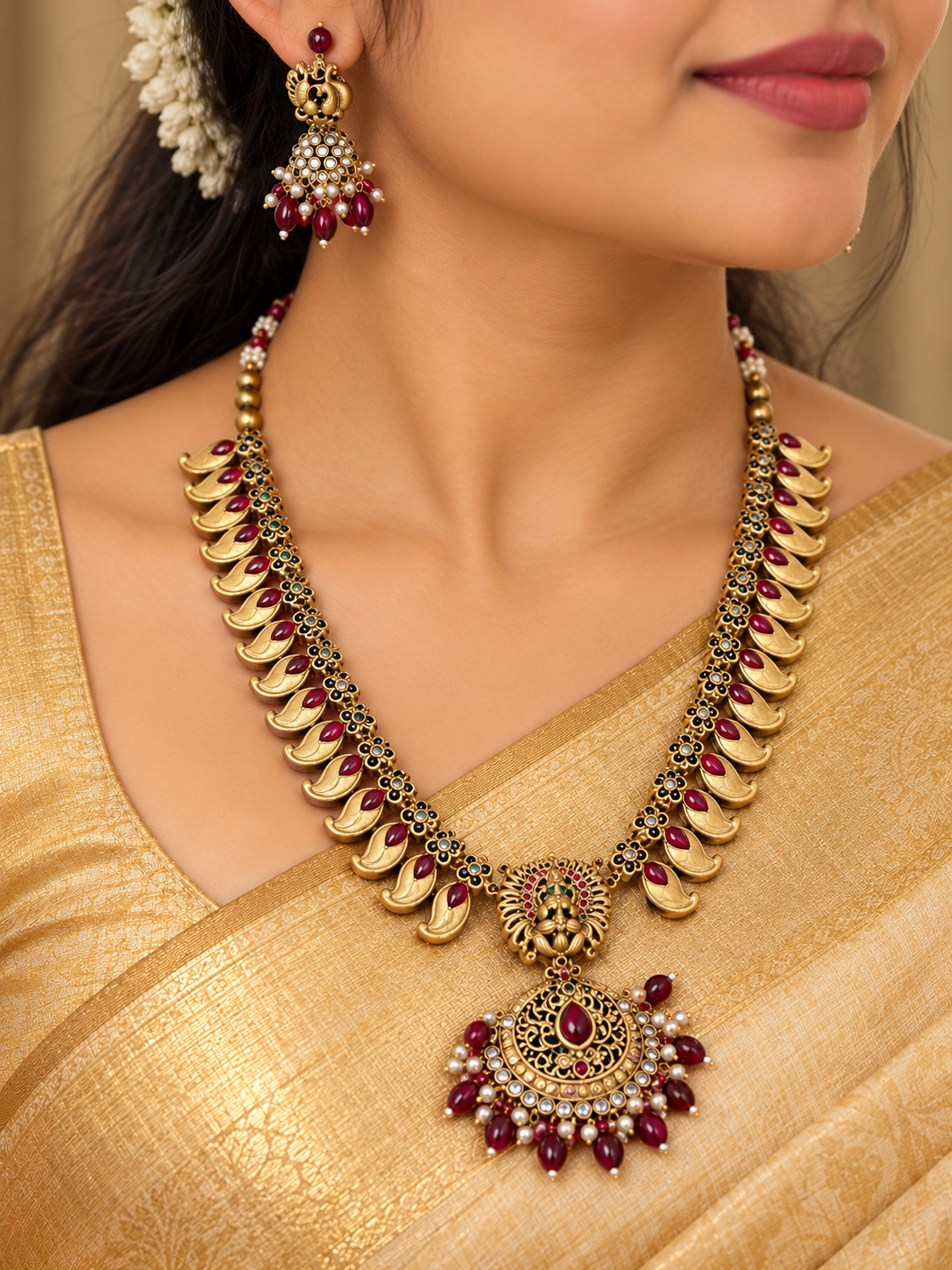 Ruby Mayura – Temple Jewellery Set - Image 4