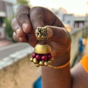 Maroon Beaded Jhumka