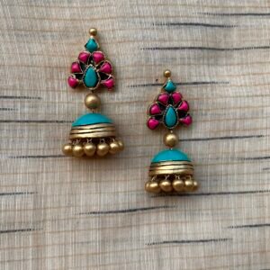 Gulabi Turquoise 2 layer Floral Jhumka