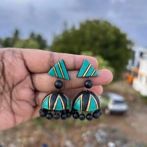 Teal Black Geometric Jhumka
