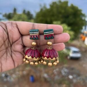 Maroon Emerald Double-Layer Jhumka