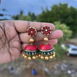 Ruby Red Floral Double-Layer Jhumka