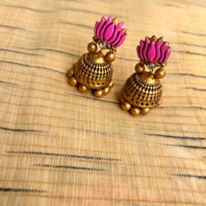 Pink Lotus Antique Gold Jhumka