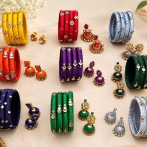 Silk Thread Bangle & Jhumka Combo – silk thread bangles with matching terracotta earrings in 9 colours