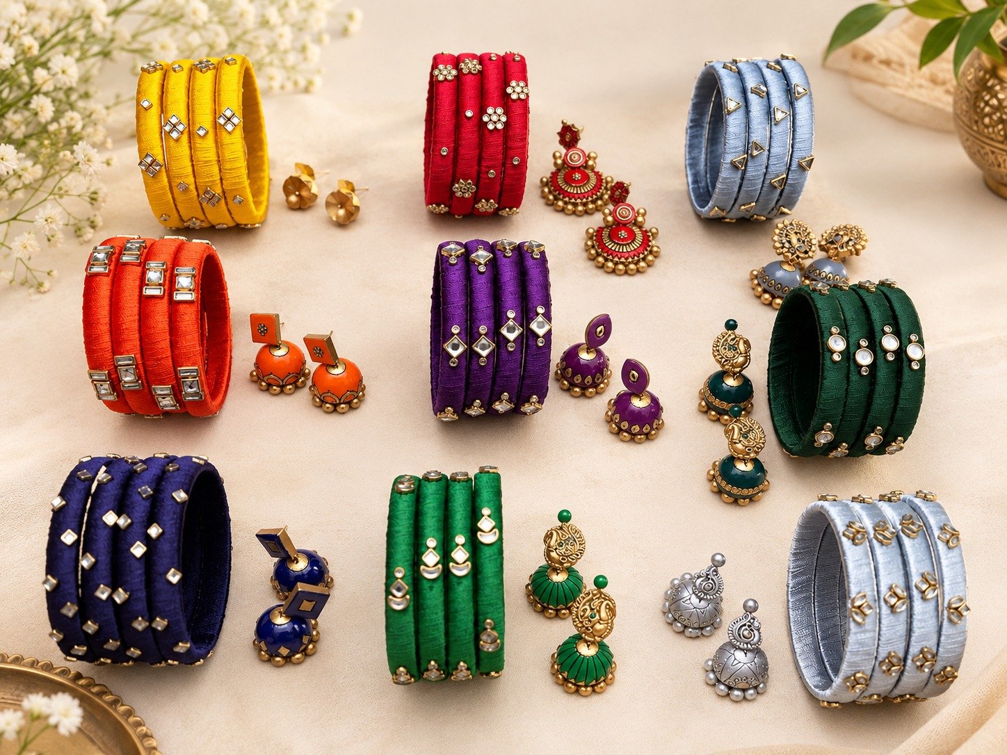 Puple Combination Silk Thread Bangle & Jhumka Combo – Liana Creations