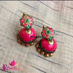 Pink Bloom Green Accent Jhumka