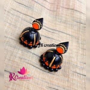 Black & Orange Geometric Bloom Jhumkas