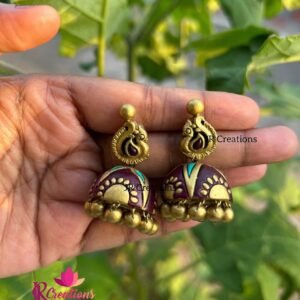 Peacock Motif Teal & Magenta Terracotta Jhumka