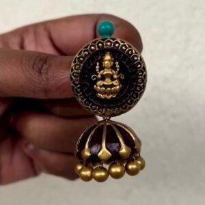 Lakshmi Motif Antique Gold Terracotta Jhumka