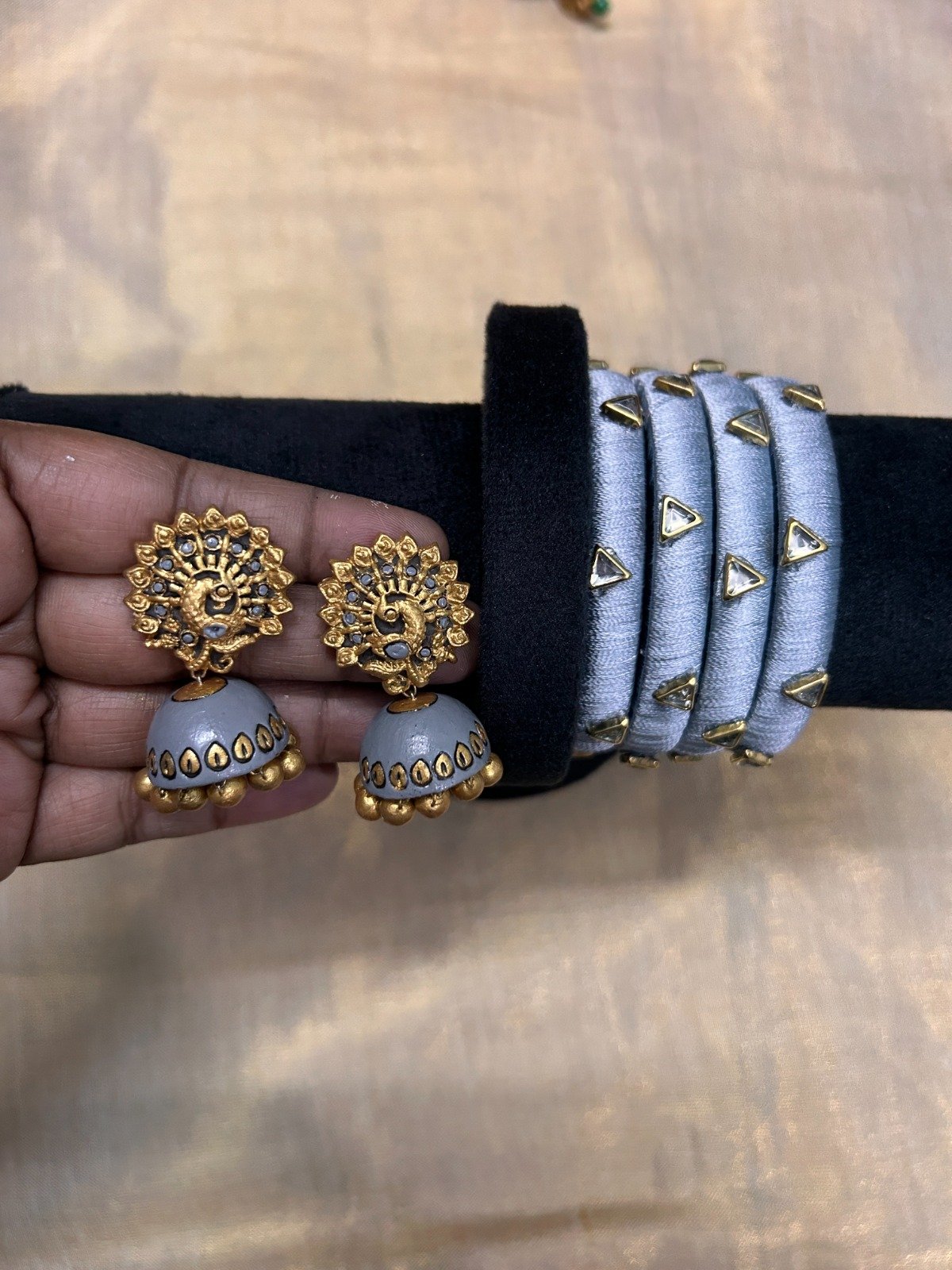 Puple Combination Silk Thread Bangle & Jhumka Combo – Liana Creations