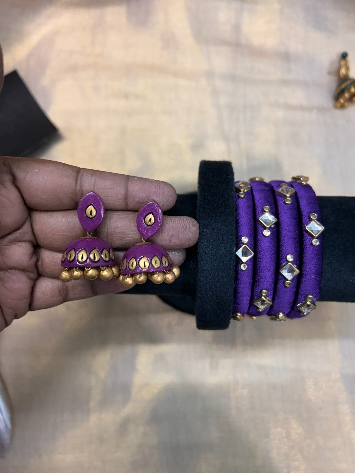 Puple Combination Silk Thread Bangle & Jhumka Combo – Liana Creations