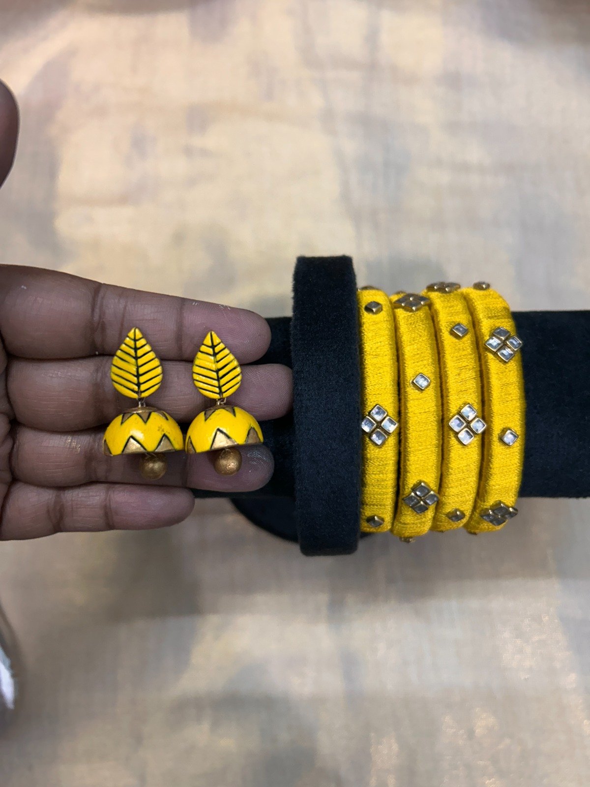 Silk Thread Bangle & Jhumka Combo – Yellow