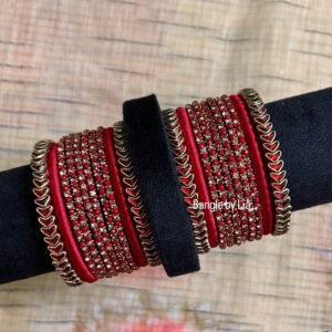 Red silk thread and stone bangle set