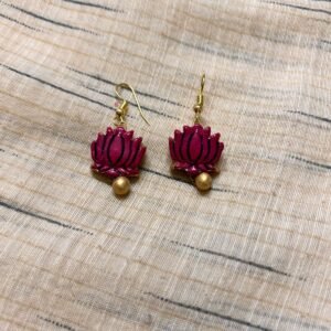 Maroon lotus terracotta hook earrings