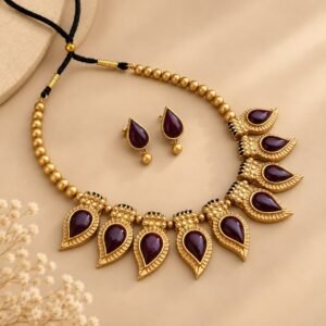 Maroon Mango Mala Haram – handcrafted terracotta jewellery set