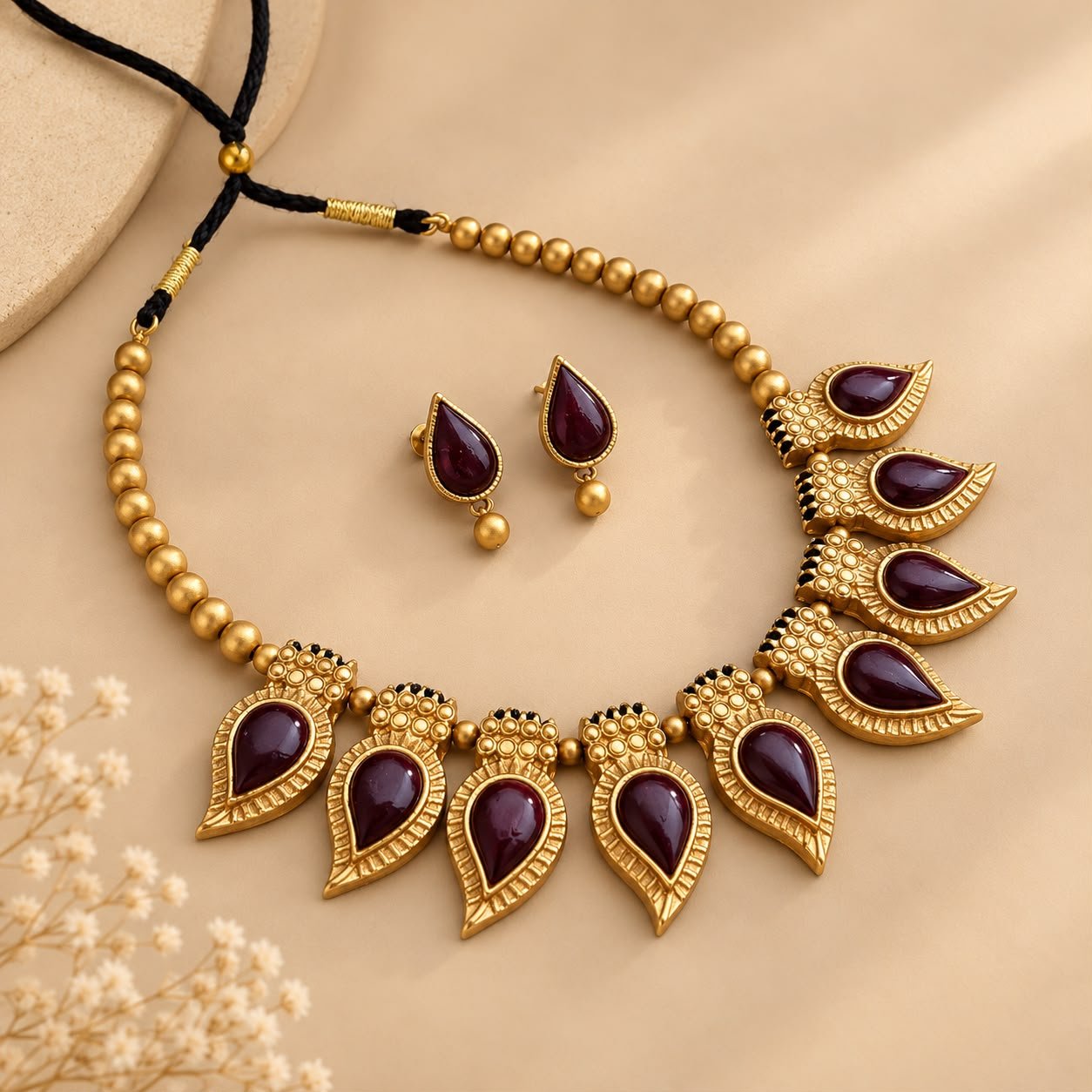 Maroon Mango Mala Haram – handcrafted terracotta jewellery set