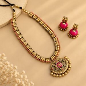 Pink & Turquoise Haram – handcrafted terracotta jewellery set