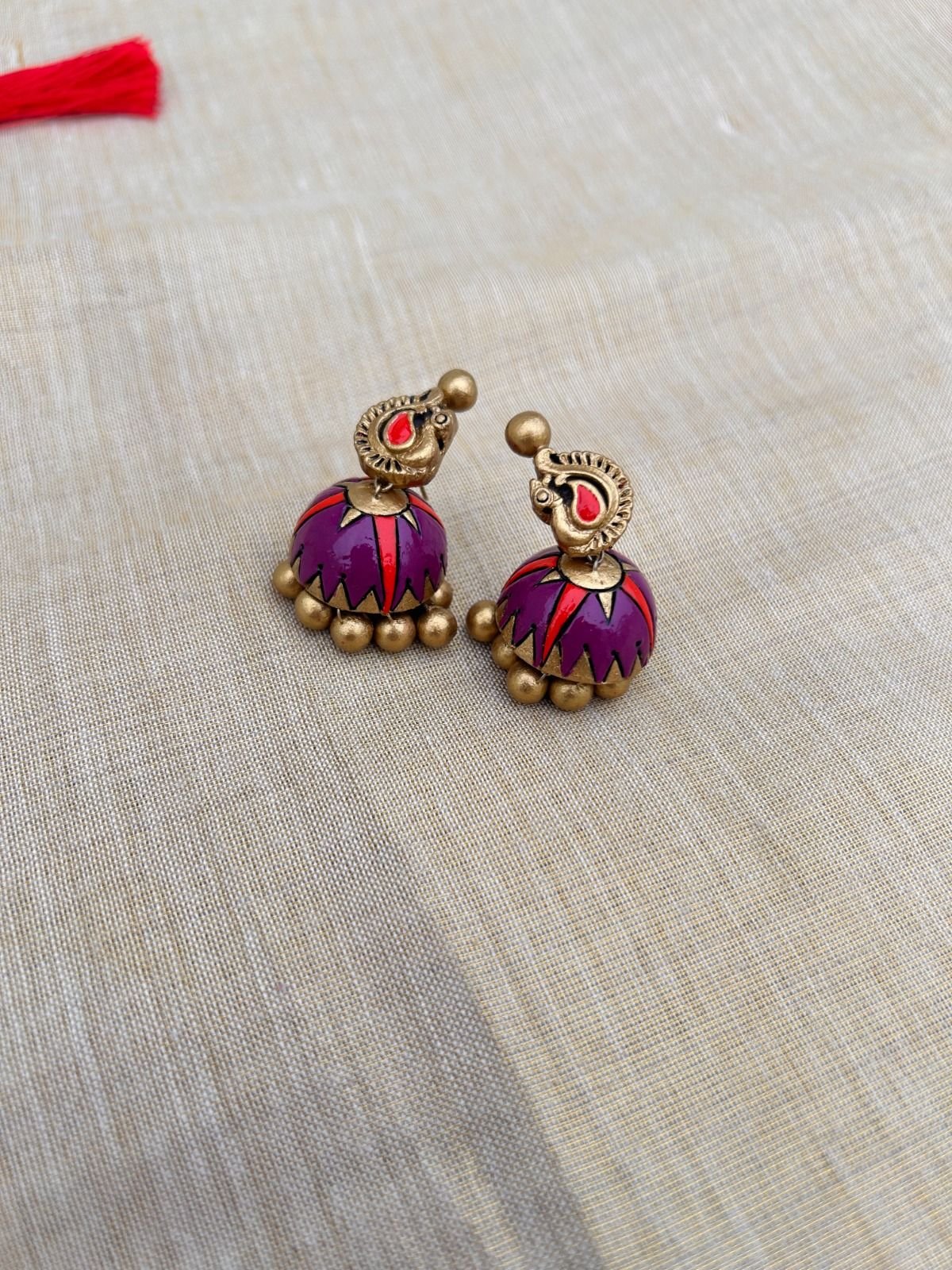Vaanavil Purple & Coral Bead Set – handcrafted terracotta bead jewellery