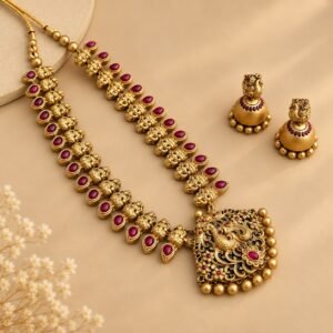 Red Peacock Haram – handcrafted terracotta jewellery set