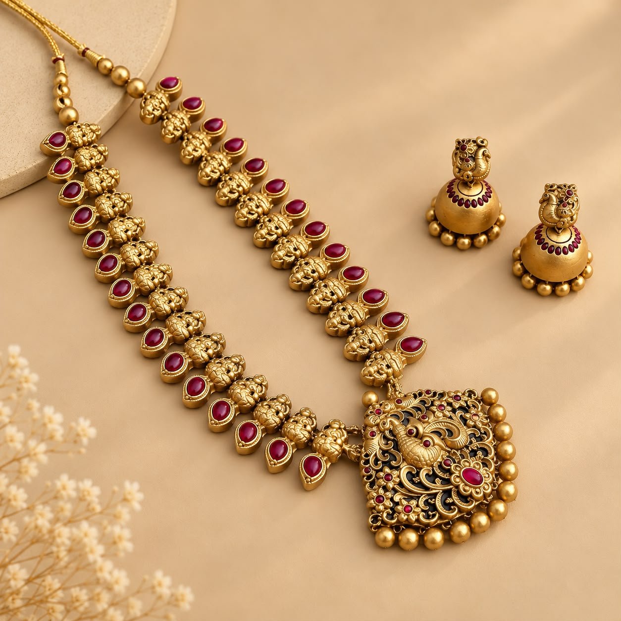 Red Peacock Haram – handcrafted terracotta jewellery set